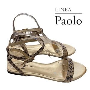LINEA PAOLO Luela 2 Black Light Gold Metallic Snake Sandals NEW 7